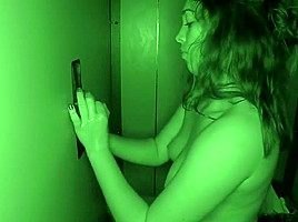 brunette gloryhole handjob