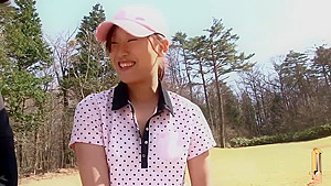 slutty japanese girl sucks cock and swallows on the golf course